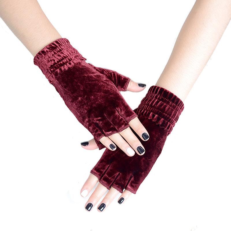 

Woman Velvet Fingerless Gloves Winter Warm Soft Knitted Mittens Ladies Cycling Half-Finger Cover