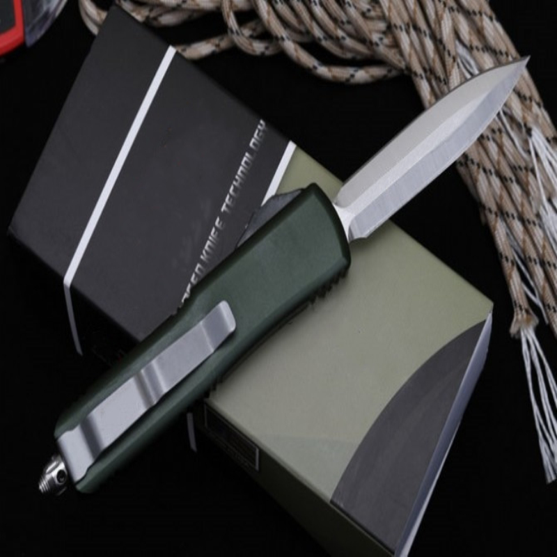 

Hot sale Mic technology UT85 [green handle] aluminum alloy Hunting Folding Pocket Knife Survival Knife Xmas gift d2 copies 1pcs freeshipping