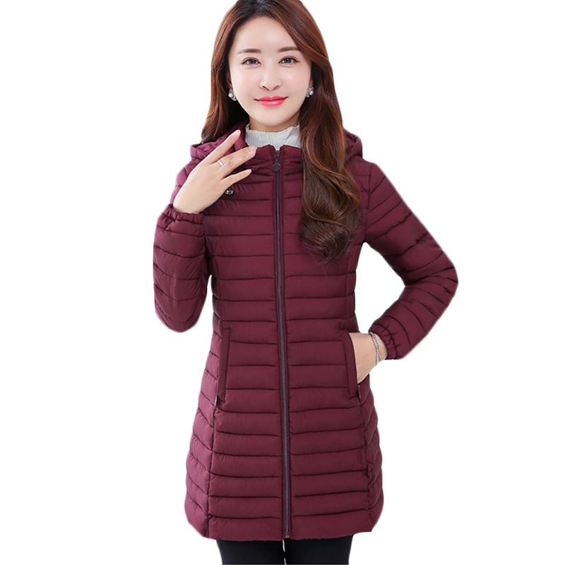 

Winter Warm Cotton Jacket Middle-aged women Korean Casual Long Down cotton Jackets Plus size Women's Thin Hooded Parkas 6XL F922, Black