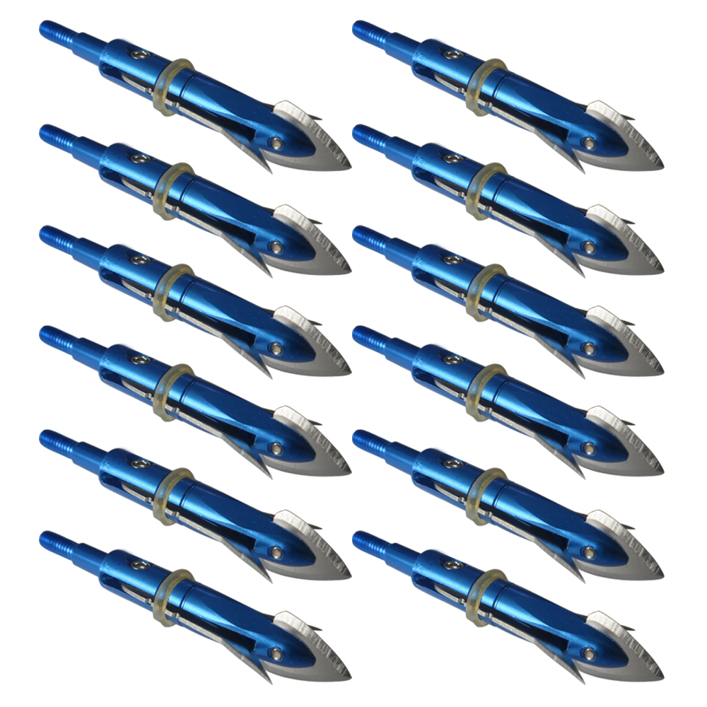 12Pcs Archery Arrowheads 100 Grain Stainless Steel Broadhead for Compound Bow Crossbow with 1 pcs Black Plastic Portable Case-image-618125381