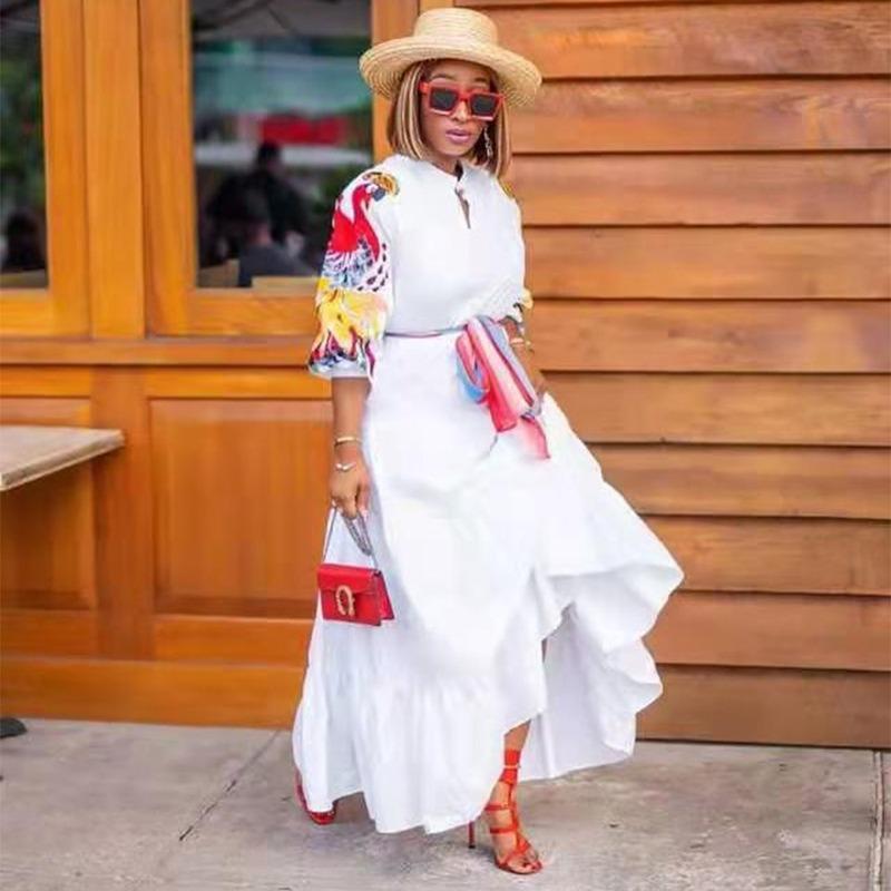 

African Embroider Dresses For Women Party 2021 Fashion Robe African Design Plus Size Long Falbala Shirt Dress Africa Clothing