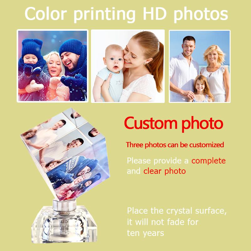 

Personalise Frame Photo Custom Crystal Glass Rotatable Cube Glowing Light Save Forever Valentine's Present Father's Day Gift
