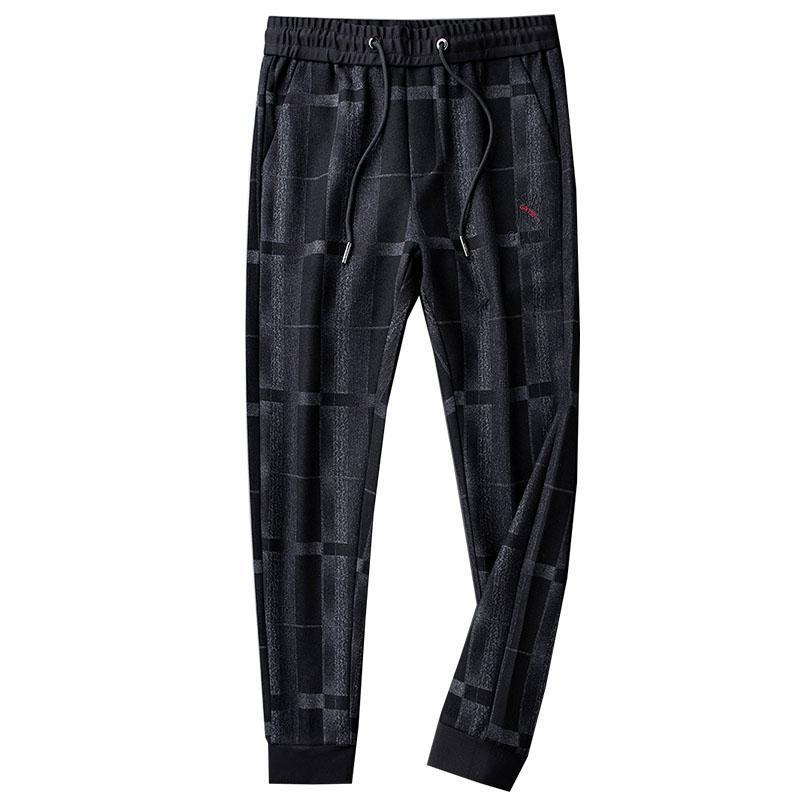 

Thick casual pants men's loose-fitting woolen plaid pants men's winter fashion striped trousers, Black