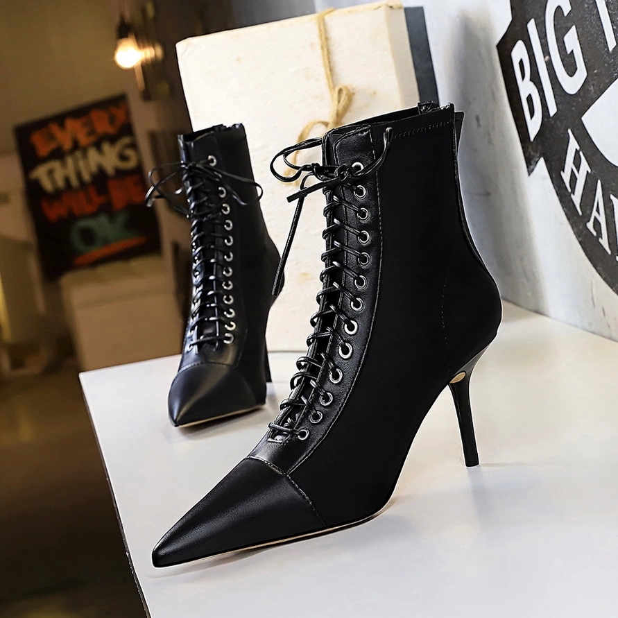 

BIGTREE New Women Boots 2020 Ankle Boots for Women Lace Up Thin Heel Shoes Autumn Winter Fashion High Heel Botas Mujer #gu7H, Black