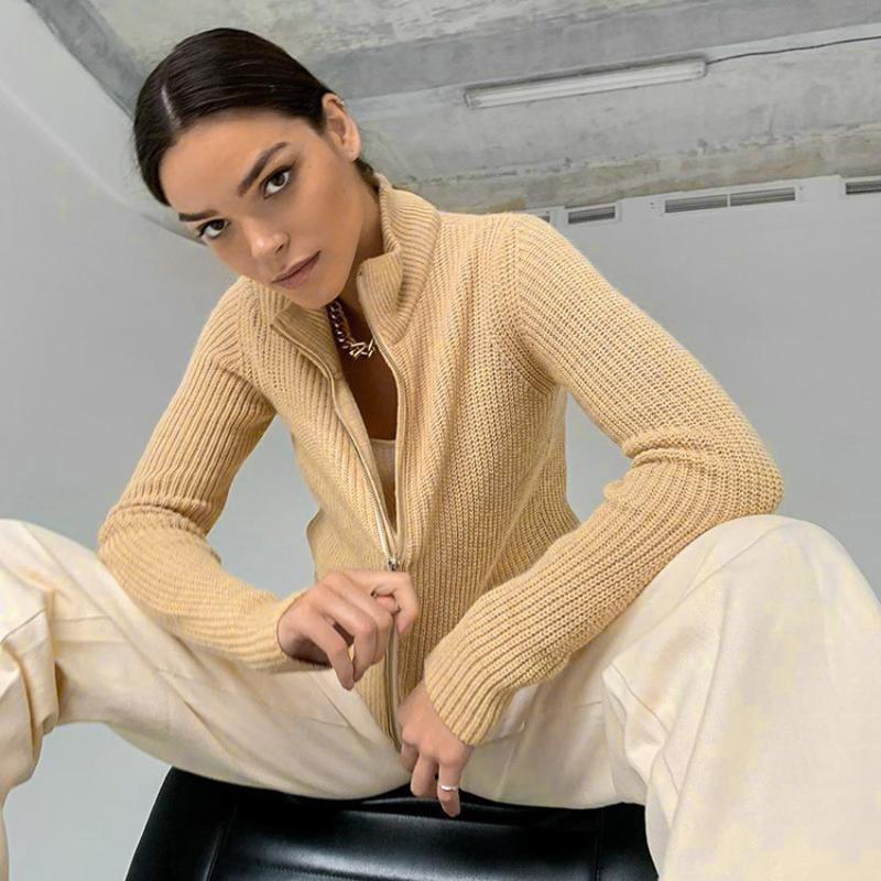 

VESSOS Women Vintage Style Cardigan Short Knitted Sweater Long Sleeve E-girl Jacket Fashion Outerwear Ropa Mujer Winter Clothes, Khaki