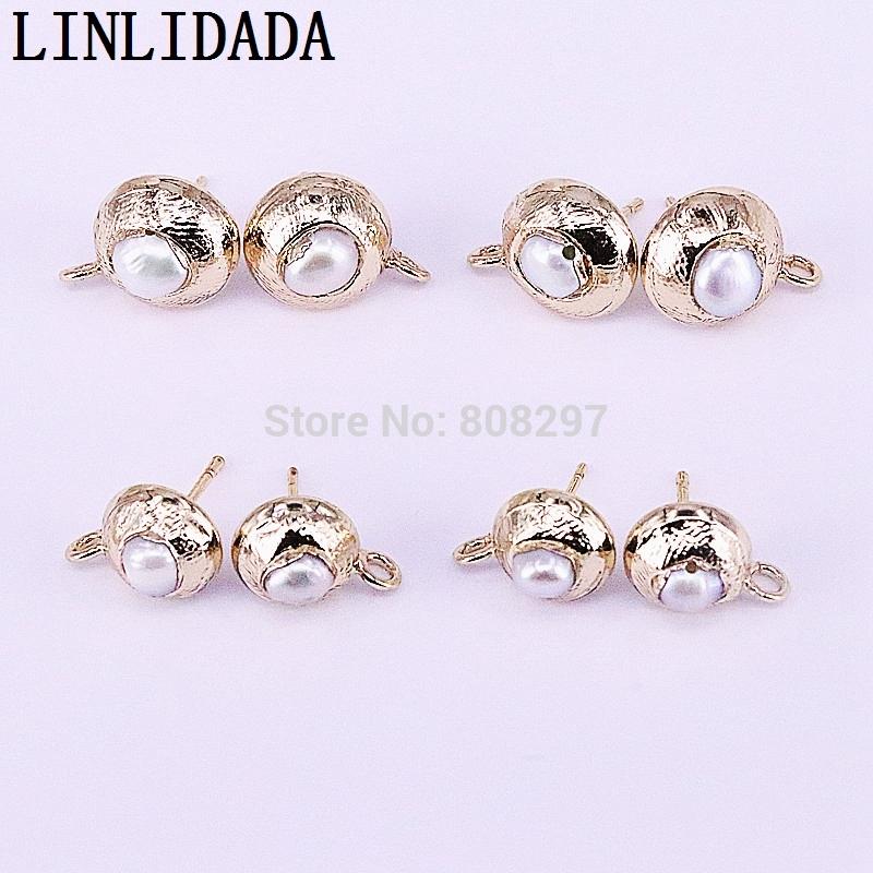 

10mm 12mm Gold Color Round shape Pearl stud earrings jewelry finding for earrings fashion accessories 10Pairs