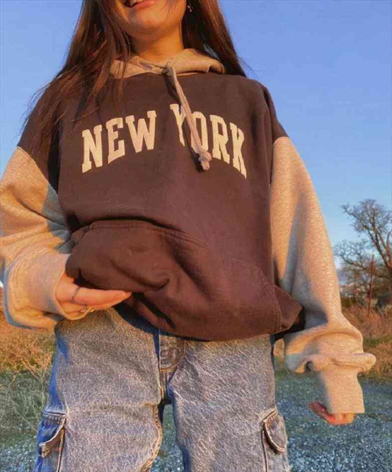 

Vintage Brown Letter Printed Sweatshirt Women Hoodie Oversized Long Sleeve Winter Tops Fashion Teens Girls Plus Size, Black