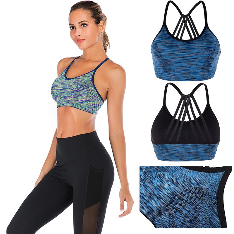 

LELINTA Women's Thin Sports Bra Shoulder Strap Adjustable Padded Top Suitable for Fitness Running Gym Seamless Sports Bra, Gray