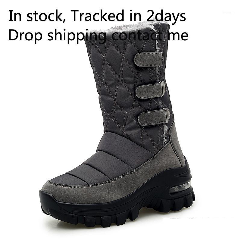 

2020 Women's Shoes Snow Boots Ladies Winter Flock Warm Boots Waterproof Non-Slip Middle Tube Platform Outside Shoes Botas1, Beige