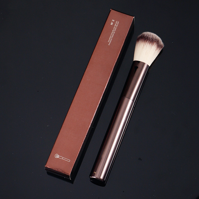 

HG Foundation/Blush Brush No.2 - Metal dark-bronze Handle Synthetic Blusher Highlighter MAKEUP Brush Cosmetics Blend Tool