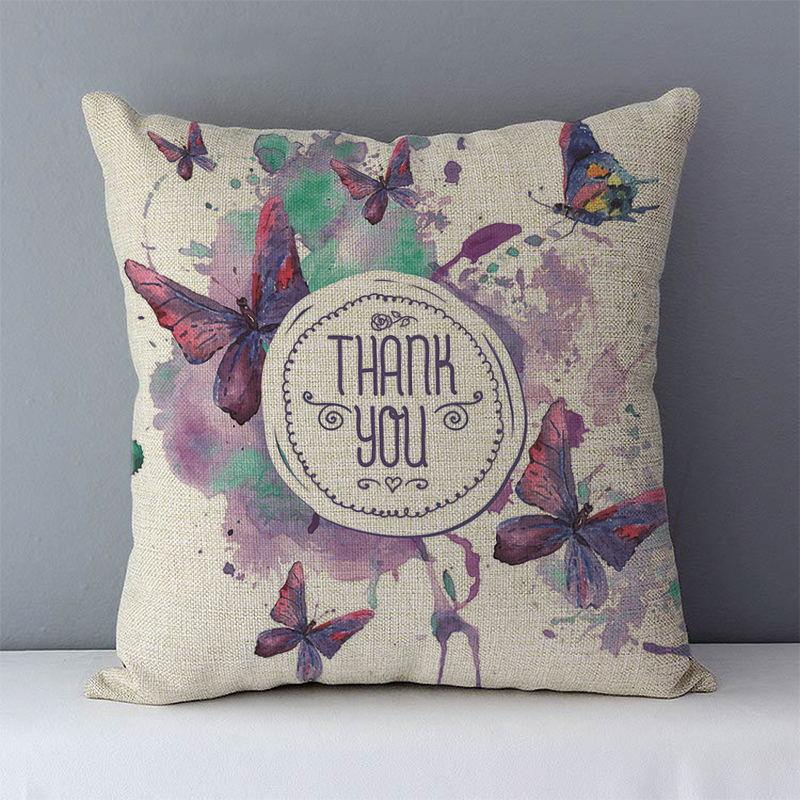 

Friends gift Cozy Cushion cover Home decorative pillow THANK YOU Retro butterfly printed quality cotton linen 45x45cm cushions, 148