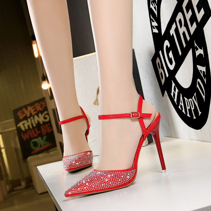 

Women ten-inch pumps in strass sexy heels high sandals party women's shoes EA44, Black