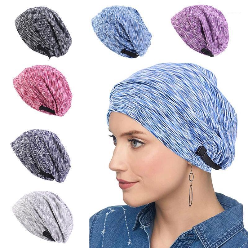 

Women Muslim Satin Lined Bonnet Sleep Cap Adjustable Stretch Slouchy Beanies Chemo Hat Solid Color Stripes Hair Loss Turban Head1, Purple