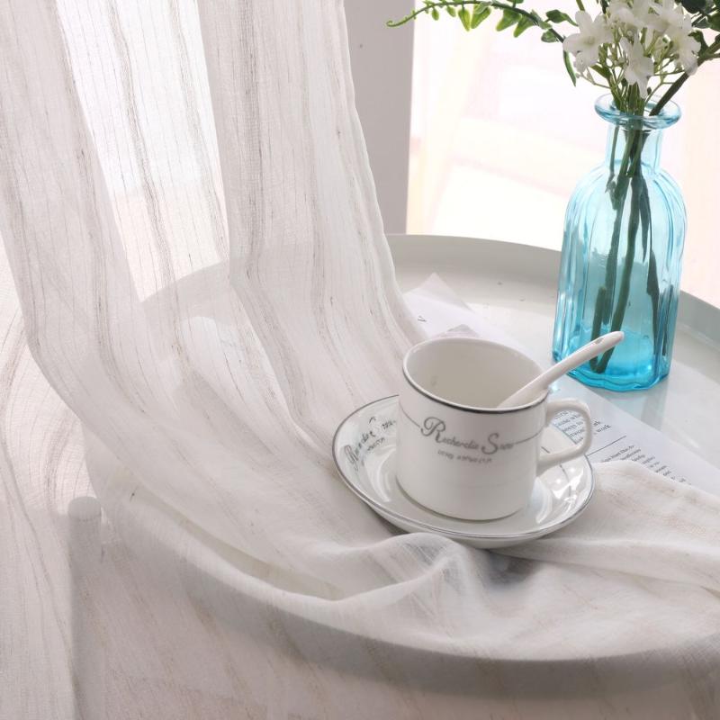 

Modern Deco Linen Striped Snow Sheer Tulle European Style Home Window Curtains Rod Pocket Grommet for Living Room Bedroom, Color a