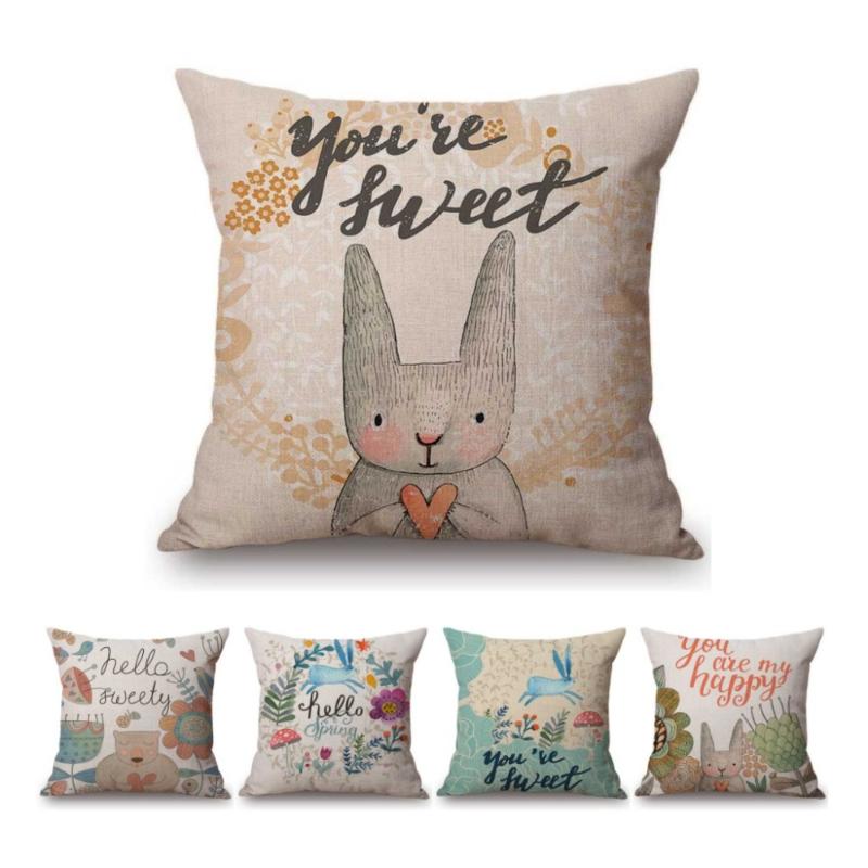 

Cute Cartoon Kid's Room Decorative Pillow Case Cotton Linen Letters Floral Wreath Car Pillow Sofa Cushion Covers, N61-4