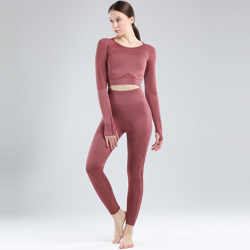 

2021 New Yoga Set Women Seamless Yoga Suits Autumn Long Sleeve Cropped Shirts Fitness Leggings Running Sports Top Gym Clothes, Blue