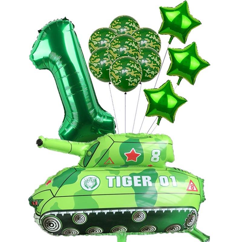 

9pcs/lot Green Camouflage Balloons Happy Birthday Number Foil Ballon Tank Balloon Theme Party Decor Kids Gift Boys Toys