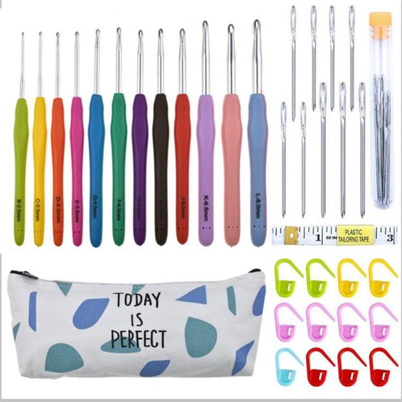 

1 Set Crochet Hook Ergonomic Aluminum Knitting Needles Set Rubber Handle Weave X7YB