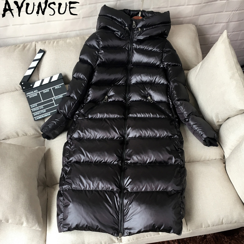 AYUNSUE White Duck Down Jacket Women Thick Long Winter Coat Women Hooded Korean Female Puffer Jacket Doudoune Femme KJ727 C1204