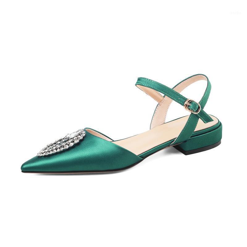 

Kmeioo woman summer spring flat sandals silk Diamond pumps lady elegant pointed toe comfortabale party shoes plus size 1cm1, Nude