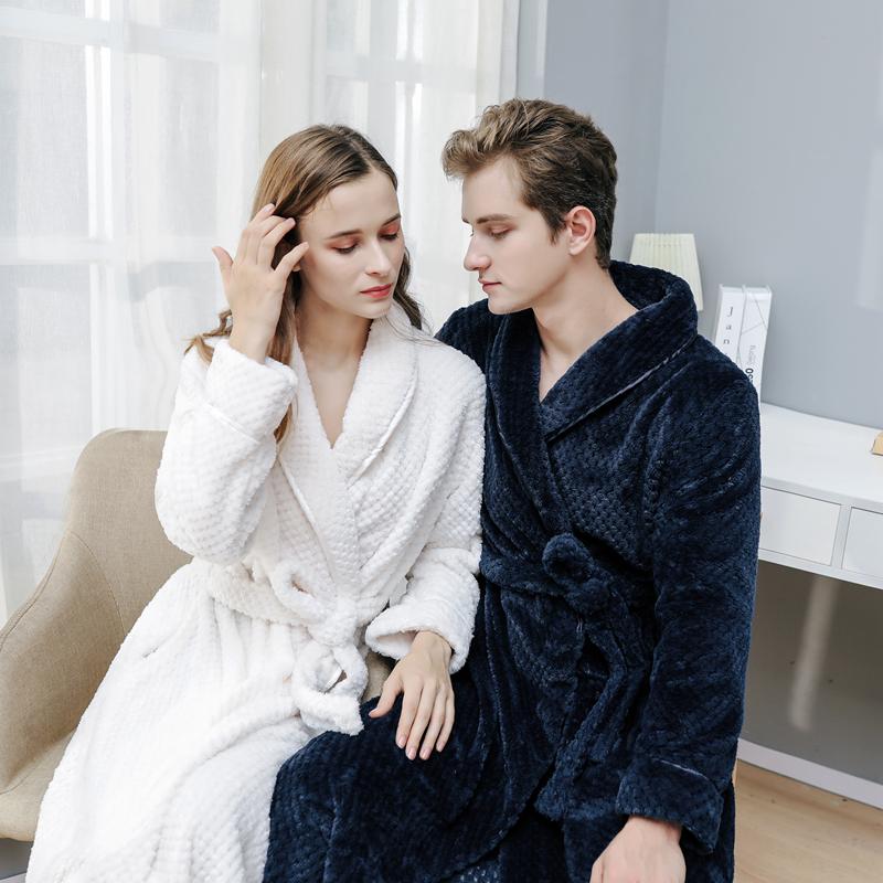 

Winter 2020 flannel splicing Nightgown long size plus thick men and women's pajamas comfortable warm bathrobe bathrobe, Tibetan green men
