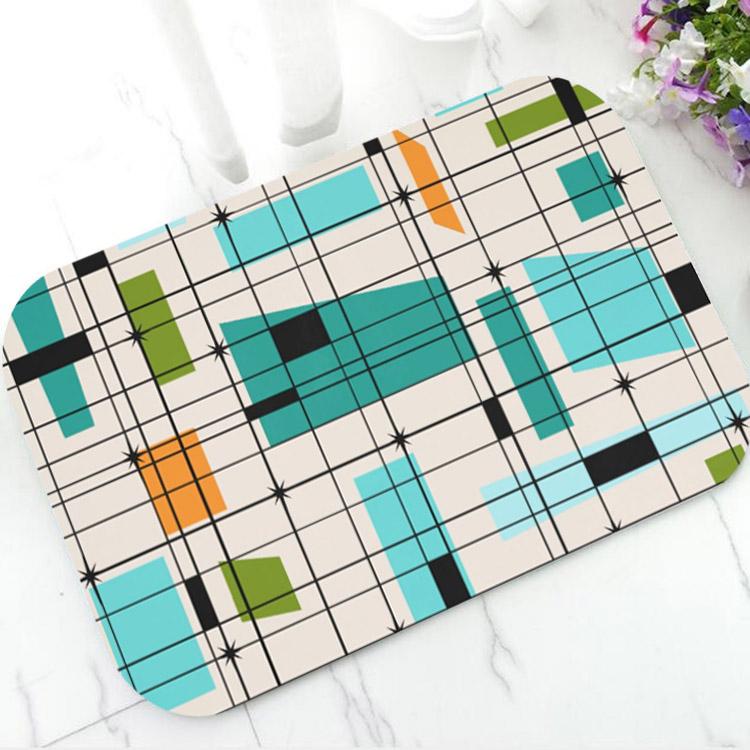 

Retro Turquoise Mid Century Modern Welcome Door Mat for Front Door Abstract Geomtric Grid Diamonds Doormat Rug Carpet Home Decor