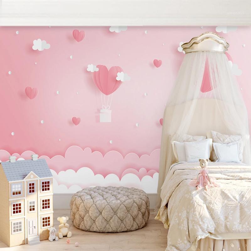 

Custom 3D Photo Wallpaper Pink Clouds Princess Children Room Girls Bedroom Background Decoration Mural Wallpaper For Kids Room1, As pic