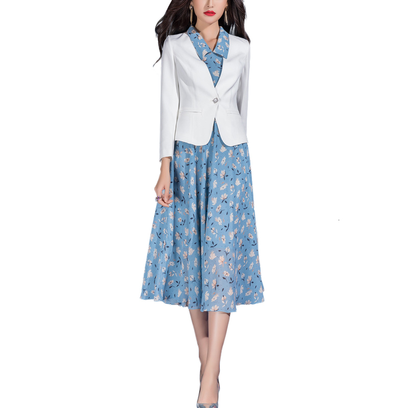 

Spring Elegant Fashions Women Blazer Clothes and Dress Matching Two Sets Lady in 5huy, White