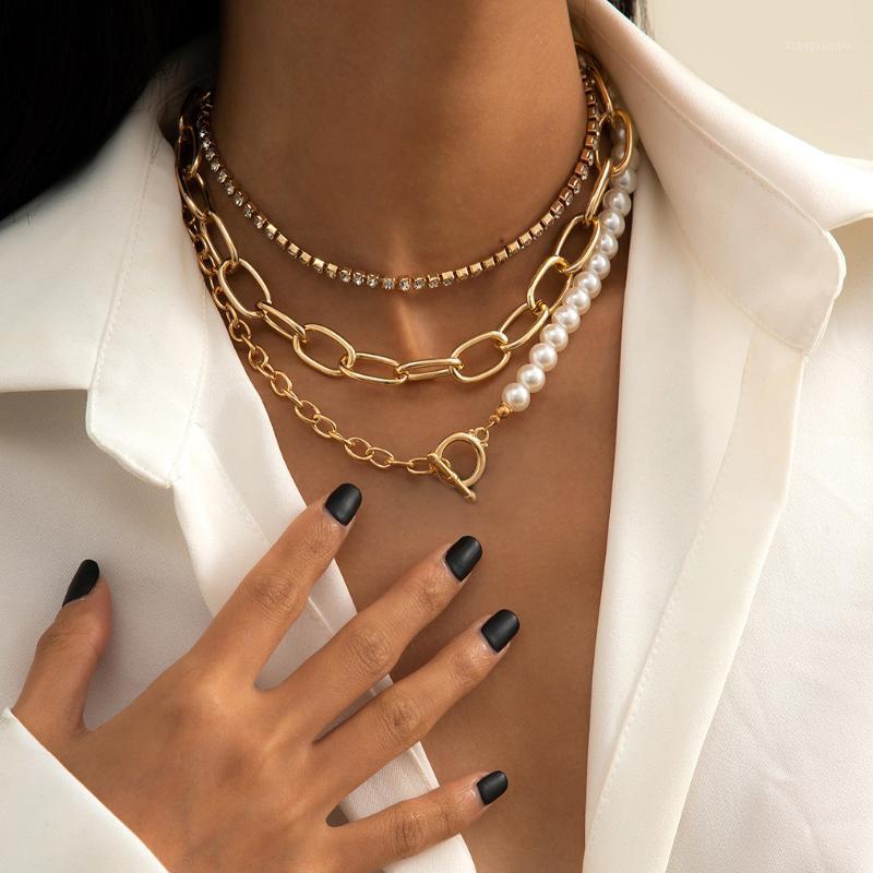 

Vintage Baroque Imitation Pearl Geometric Necklace For Women Statement Multilayer Chain Rhinestone Choker 2022 Chokers, Golden;silver