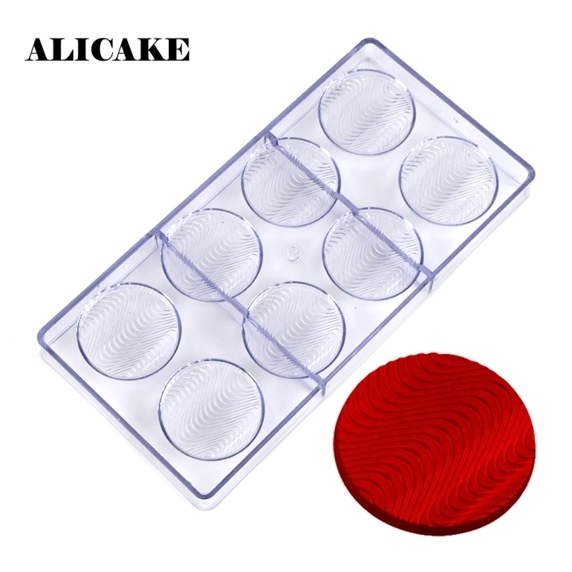

8 Cavity Chocolate Mold Round Wave Shape Polycarbonate Form Mould Confectionery Baking Pastry Cake Decoration Tools 220221