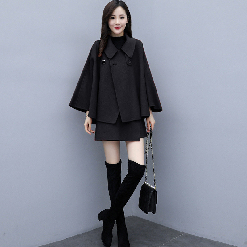 

2021 Elegant 2 for Women Winter Wool Mantle Shorts Defines New Vintage Two Top Piece and Short Fashion Sets Clothes A4JS, Black