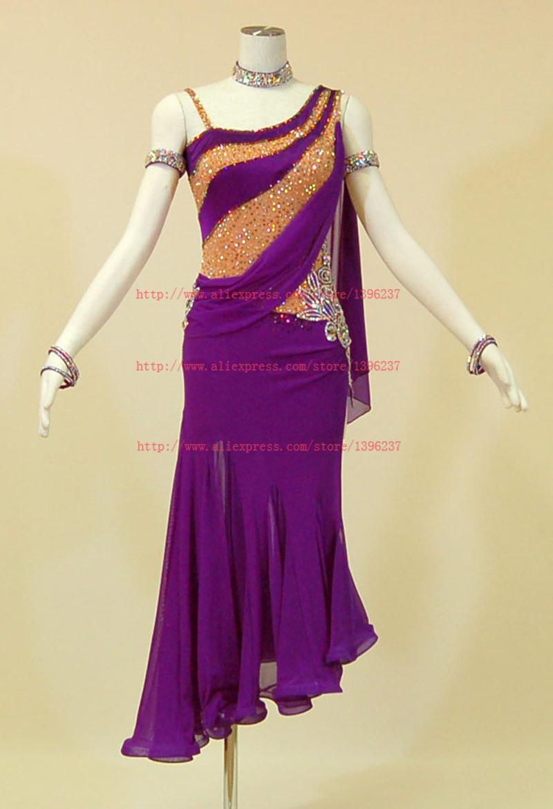 

Latin Competition Dance Dress For Women High Quality Custom Made Adult Stage Purple Samba Rumba Dance Skirt