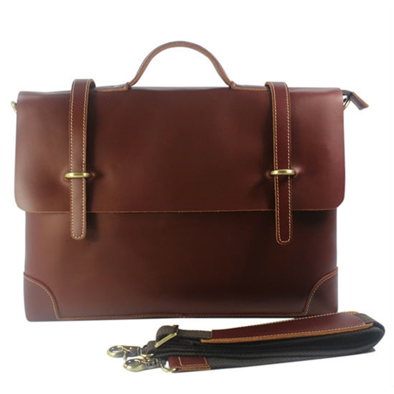 

Real portfolio genuine leather men briefcase business bag of laptop office attached case document, Light brown.