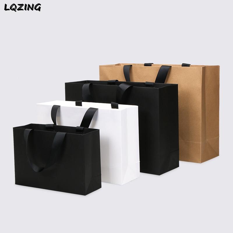 

10Pcs Large Black Paper Bags Party Wedding Gift Wrapping with Handle/Thicked Shopping Clothing Packaging Bag Cosmetic Tote Sack