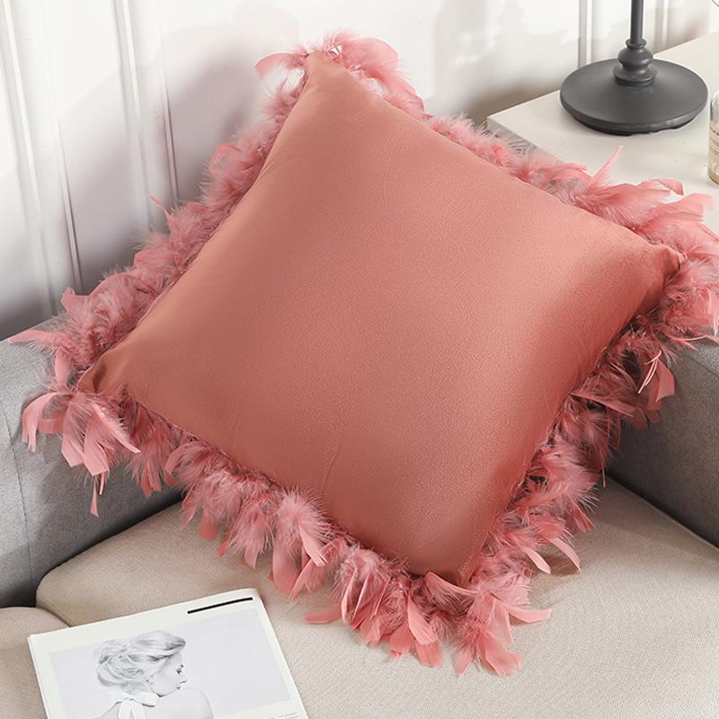 

Feather Cushion Cover Home Decor Pillow Covers Living Room Bedroom Sofa Decorative pillowcase 45x45cm shaggy fluffy cover, Pink