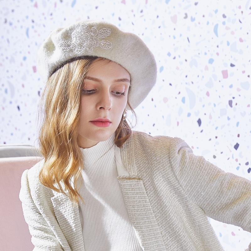 

H765 Female Beret Hat Women Autumn Winter Outdoor Shopping Trip Berets Cap Girl Warm Thick Top Grade Elegant Simple Hats1, White