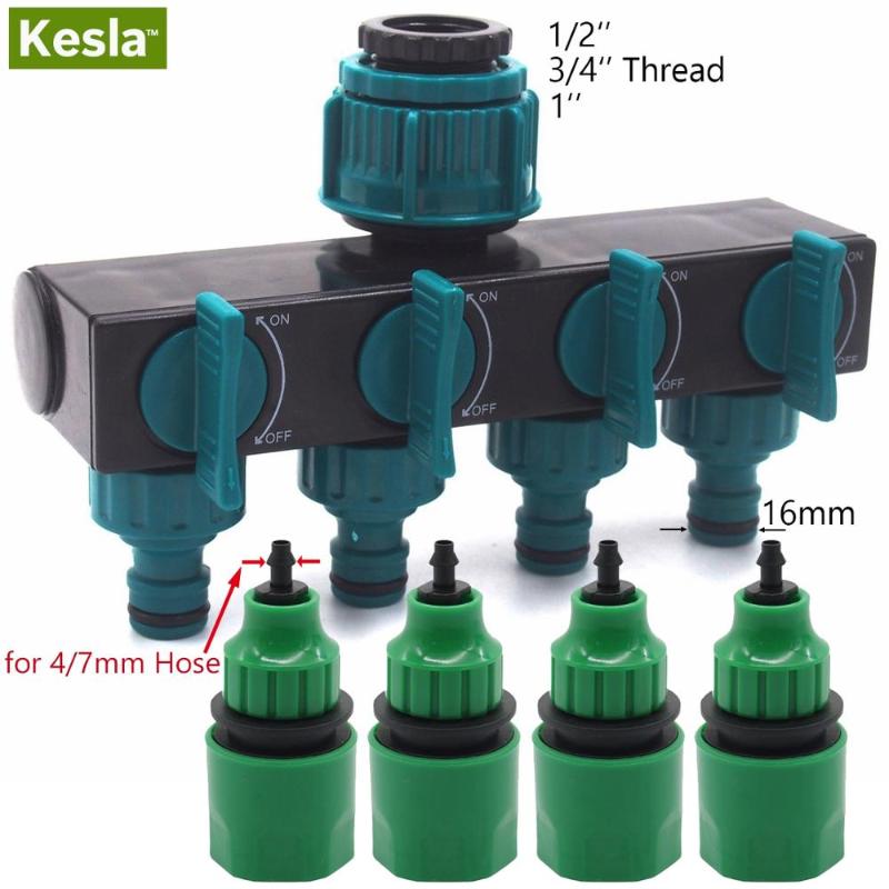 

KESLA Garden Watering Drip Irrigation 4-way Tap Hose Splitter for 4/7mm Hose w/ 4 Fittings Pipe Quick Connectors for Greenhouse, Ksl01-025
