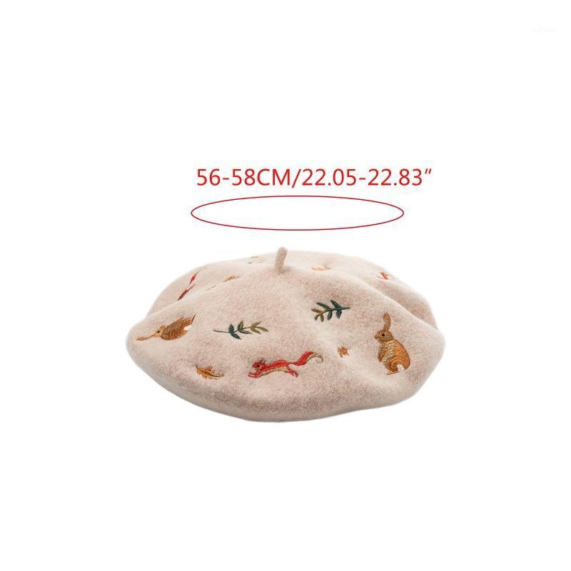 

Women Winter Faux Wool Beret Cap Cartoon Squirrel Embroidery Painter Hat Y1QD1, Camel