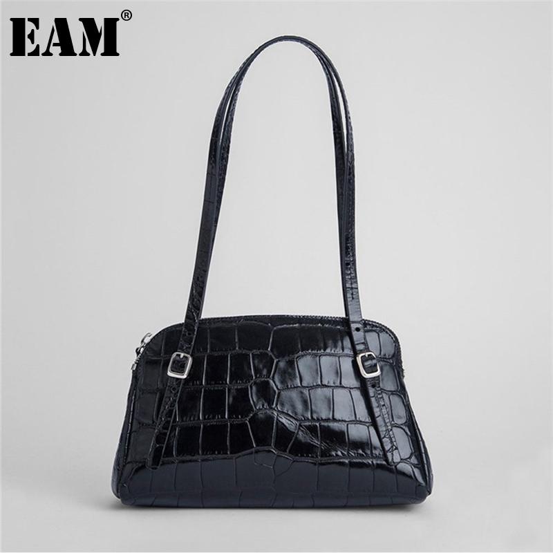 

[EAM] Women New Retro Crocodile Pattern PU Leather Flap Personality All-match Crossbody Shoulder Bag Fashion Tide 2021 18A144501, Black