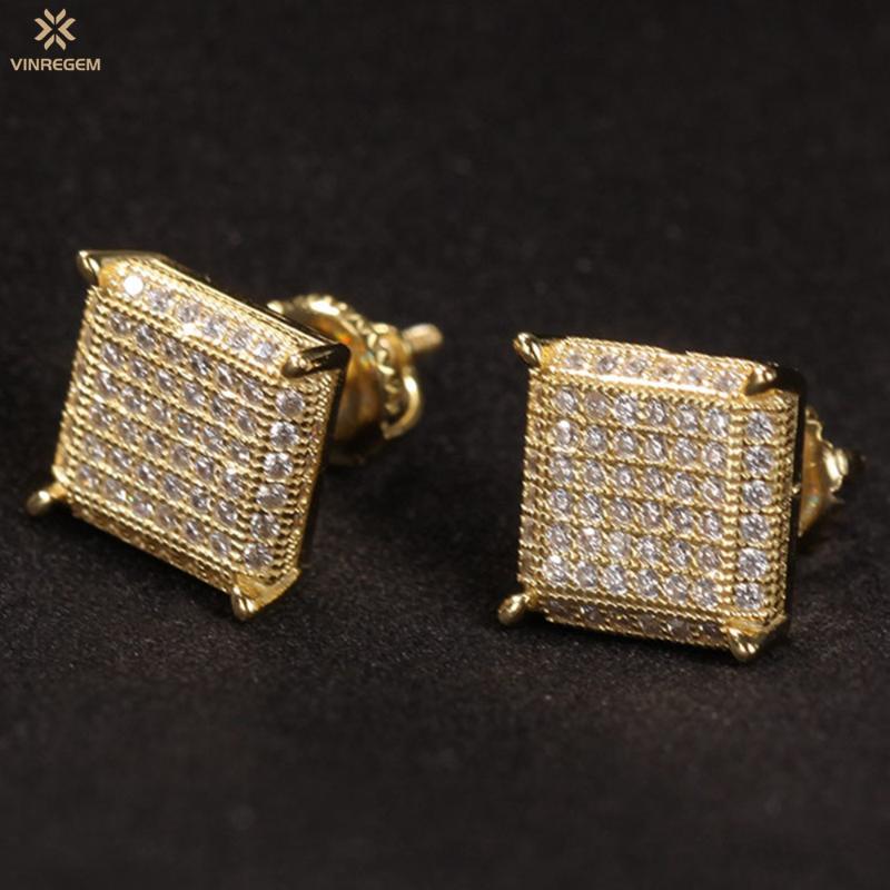 

Stud Vinregem Hip Hop Rock 925 Sterling Silver Created Moissanite Gemstone Personality Couple Studs Earrings Fine Jewelry Wholesale, Golden;silver