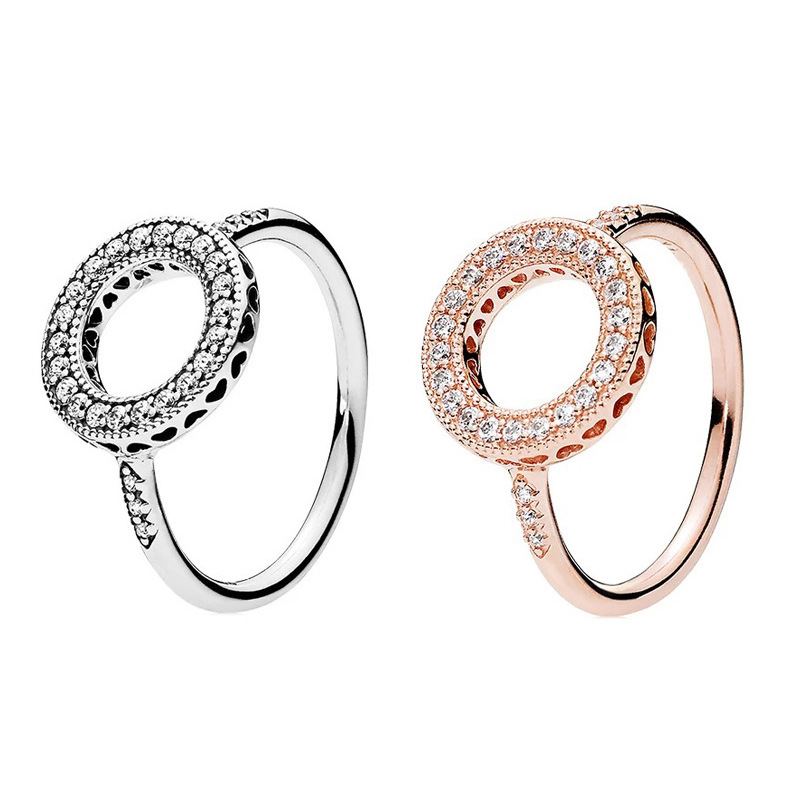 

925 Sterling Silver Hearts Halo Ring Set Original Box for Pandora grain Women Men Wedding CZ Diamond 18K Gold Ring 8 K2, Slivery;golden
