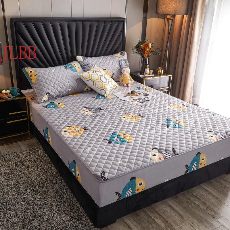 

Brushed Fitted Sheet With Rubber 1pc Mattress Cover Modern Grey Fish Printed Quilted Diaper Warm Bed Cover Spring Bedspread New, Sunflower beige
