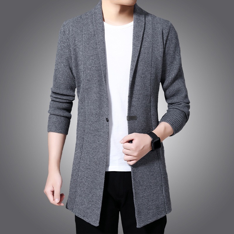 

Men's Cardigan Autumn X-long Knit Sweater Fahison Jackets Single Knitted-over Male Sweatercoat Jacket Causal Wool Irve, Caramel