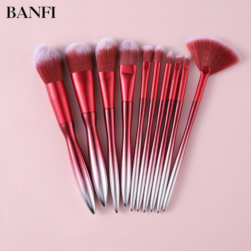 

BANFI 10 Pcs Set Gradient Color Makeup Brush Soft Fiber High Quality Plastic Handle 2020 New Fashion Beauty Make Up Tools Kit