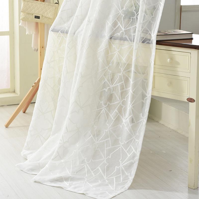 

White Embroidered Geometric Voile Curtains for Living Room the Bedroom Sheer Curtain Tulle Window Kitchen Fabric Drapes, Photo color