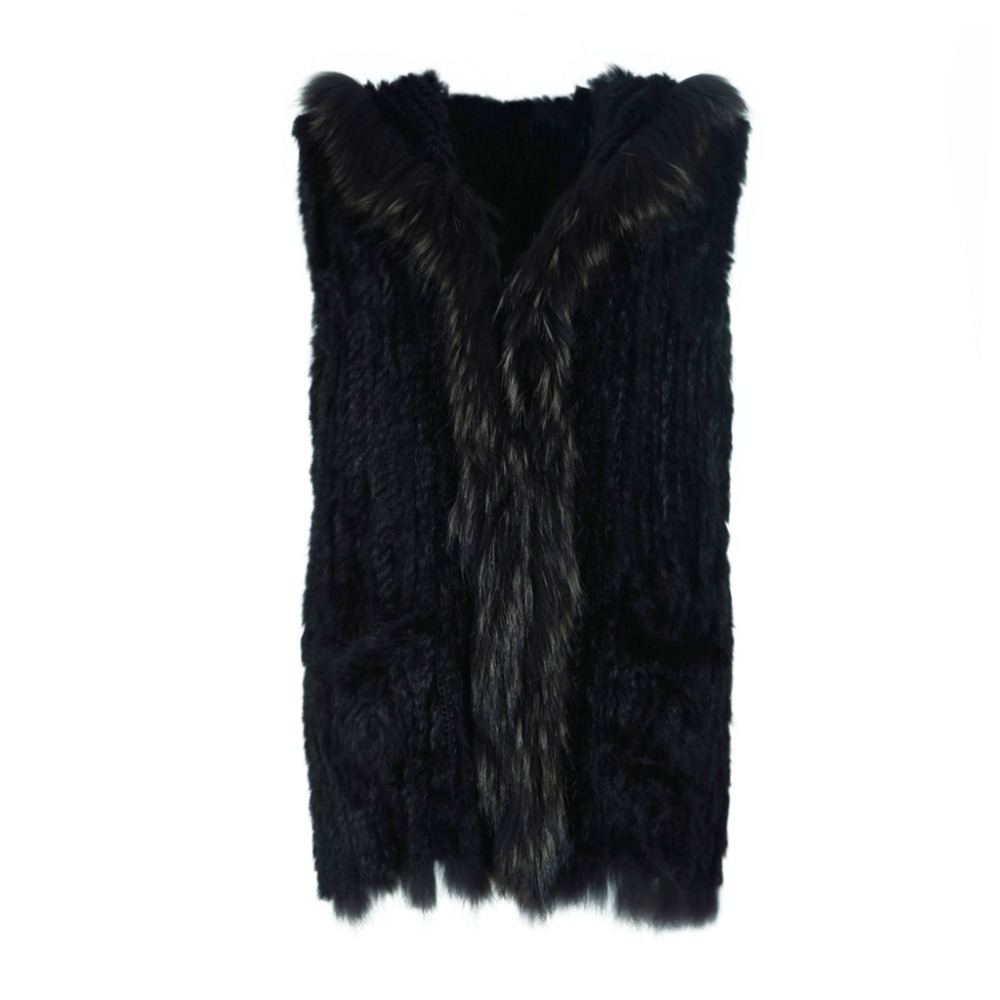 

ZY88004 Classic Lady Genuine Winter Pooper Women Long Rabbit Skin with Raccoon Trimming Fur Collection Gilet, The pictures