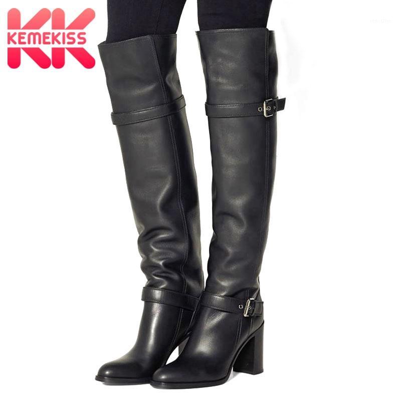 

KemeKiss Real Leather Over The Knee High Boots For Women Winter Warm Shoes Women Black Thick Heel Buckle Footwear Size 31-431