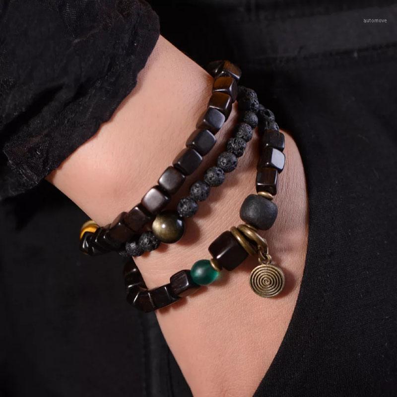 

Handmade Multilayer Natural Lava Stone Bracelet Men Black Sanders Ebony Bracelet Women Spiritual Bracelets Gift For Him AT-041