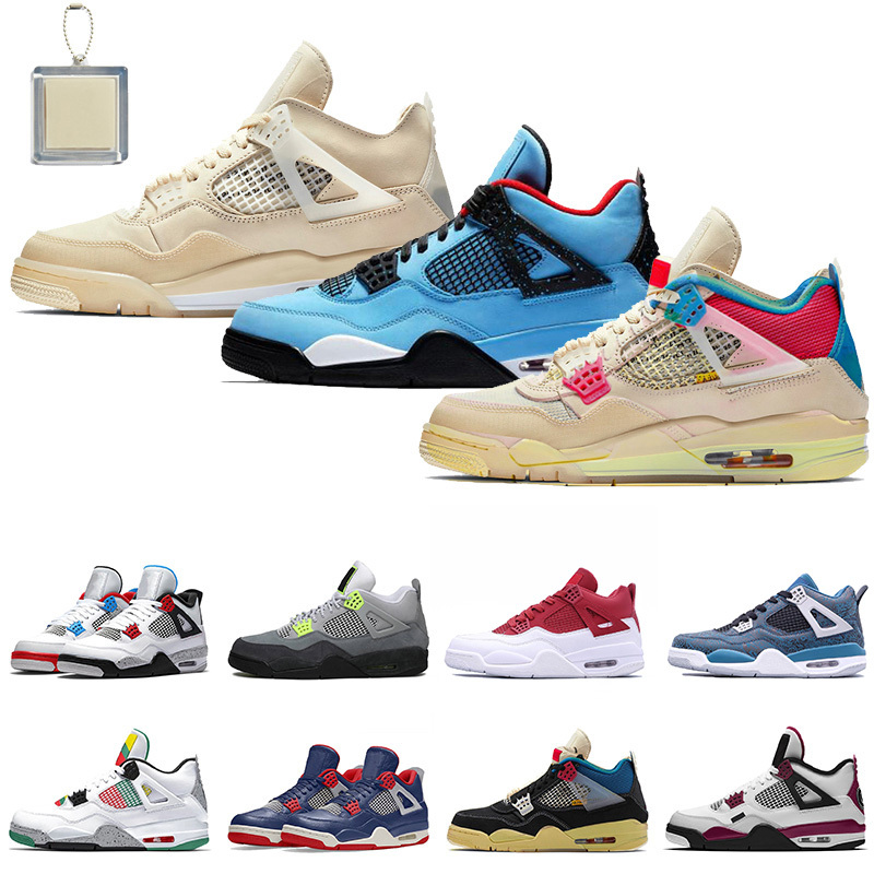 

Jumpman 4 Union Travis Scotts 4 SAIL 4s Court Purple Satin\r\r Mens Womens Basketball Shoes Black Cat dio trainers sneakers, A13 red metallic 40-47