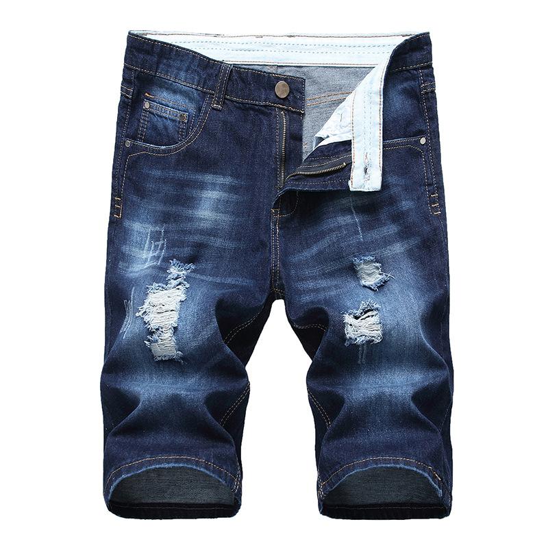

Jeans Men Ripped Skinny Jeans Blue Short Pants Knee Length Washed Casual Trousers Street Clothing 2021 Denim Man Clothing, Same as image